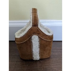 Bath & body work brown white faux sherpa mini tote bag basket doll new